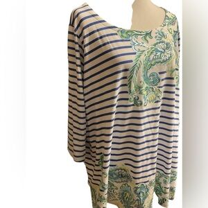 Susan Graver Weekend Cotton Blend Striped and Paisley Top Size 3X